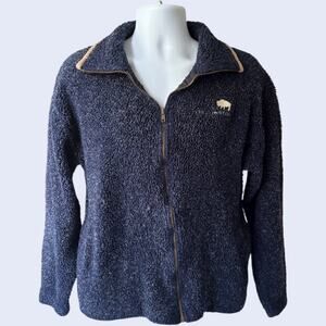 ARCTIC IMAGE M Navy Sherpa Fleece Yellowstone Buffalo Full Zip Vtg 90s Y2K